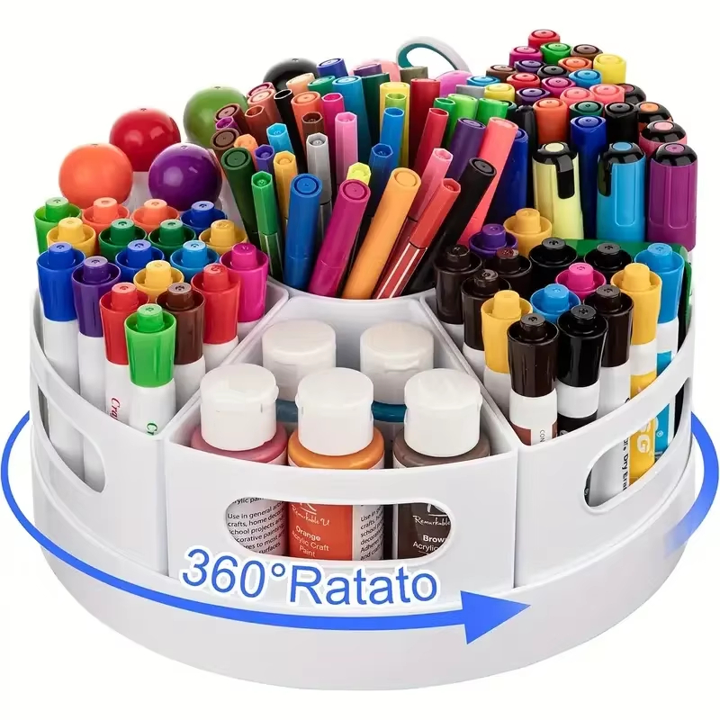 Tech Accessories For Office Desk - 360° Rotating Desk Organizer With 7